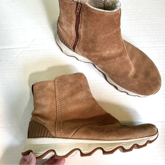 Sorel Kinetic Camel Brown Leather Ankle Boots Womens 8 Winter Classic Warm - Picture 1 of 9